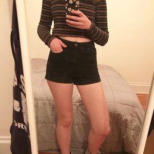 High waisted black denim shorts